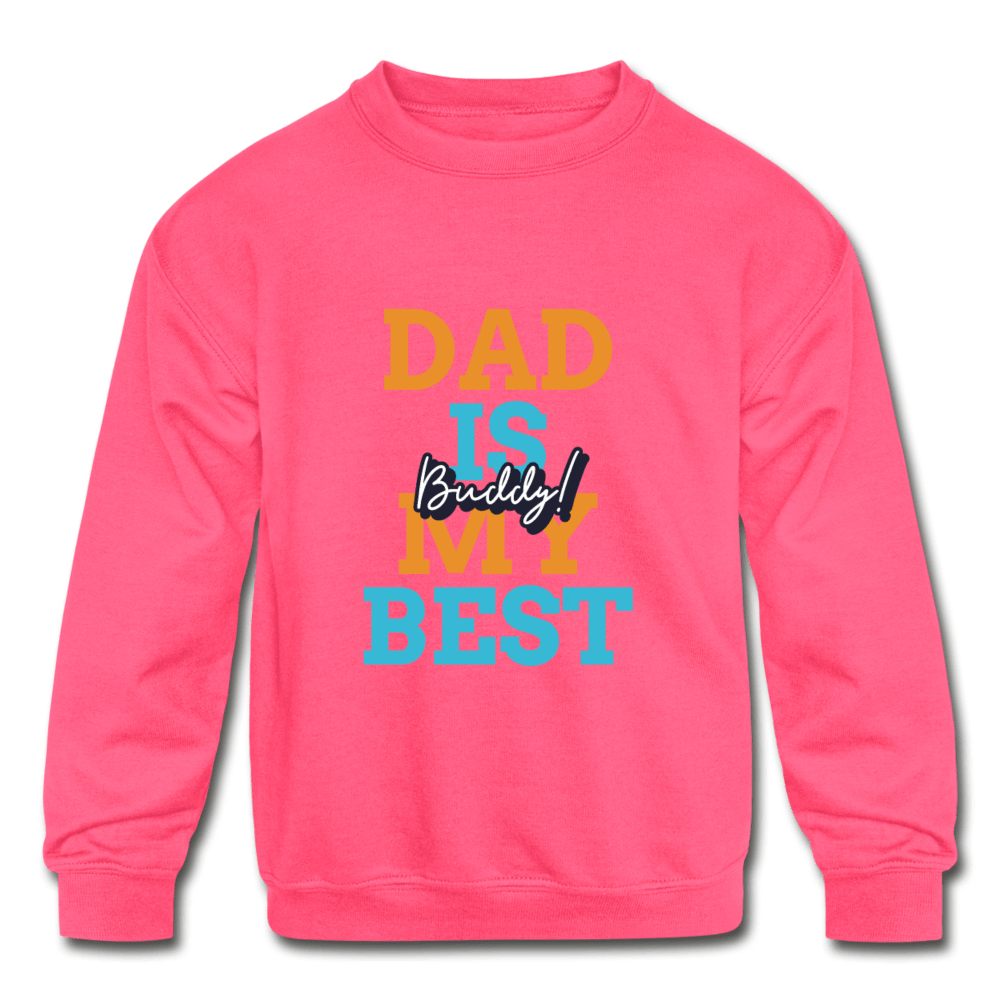 SPOD Kids' Crewneck Sweatshirt | Gildan 18000B neon pink / S Kids' Dad Is My Beast Buddy  Crewneck Sweatshirt